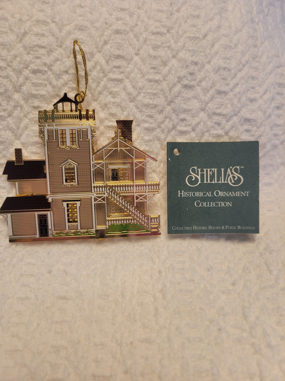Sheila's Historical East Brother Lighthouse 1995 Holiday Ornament -Brass & Cream